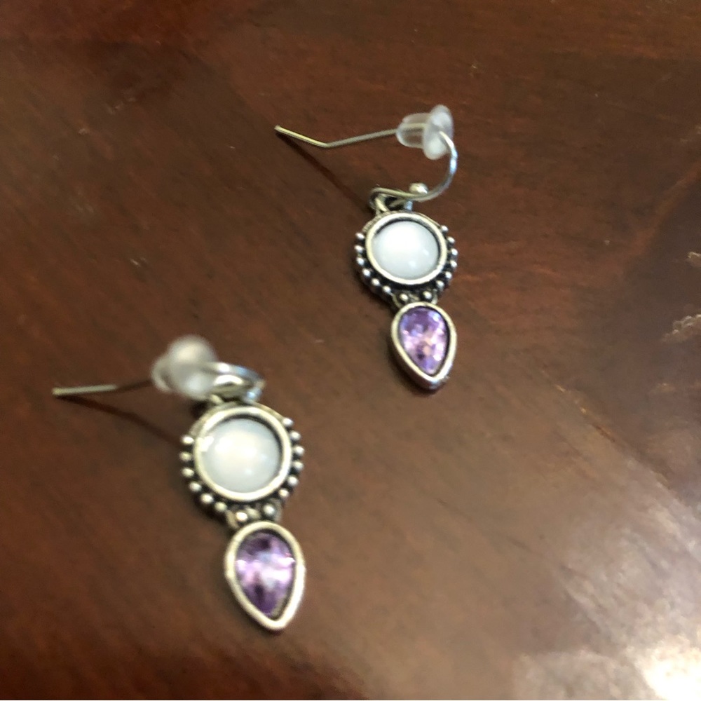 Yaomiao Crystal Dangle Circle/Water Drop Earrings White/Purple W - Picture 7 of 9